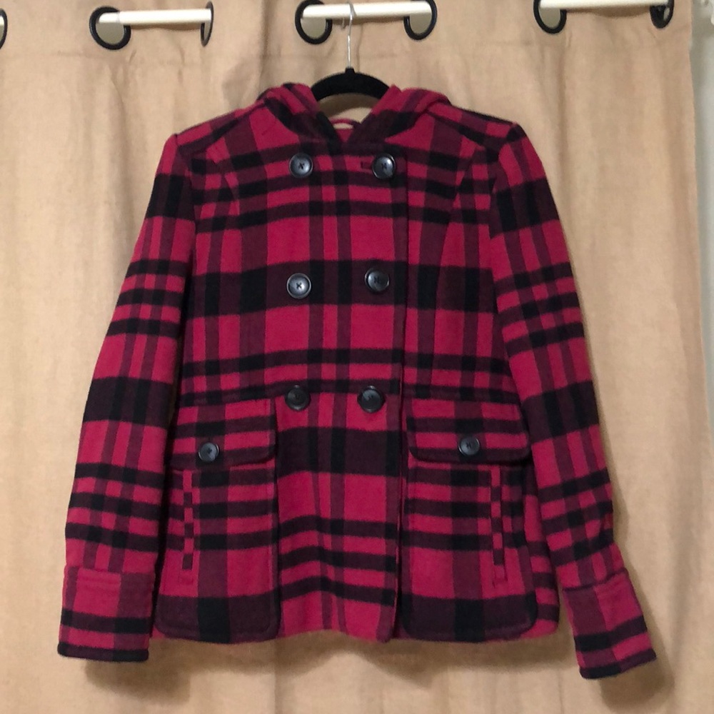 Ana Pink/Black Plaid Coat Petite Medium